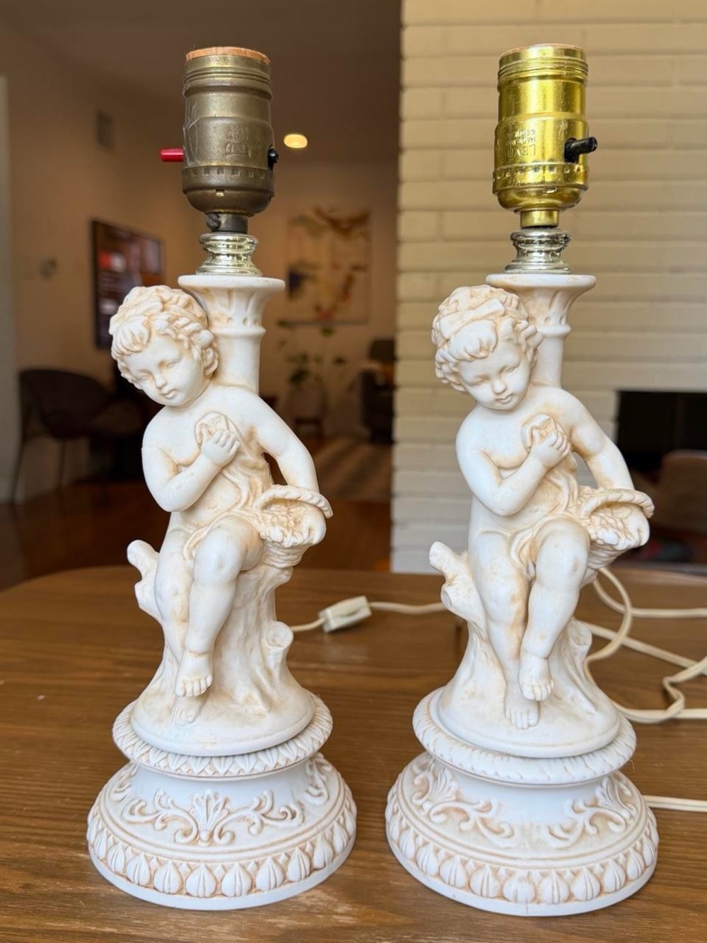 VINTAGE | Bisque Cherub Putti Lamps - set of 2